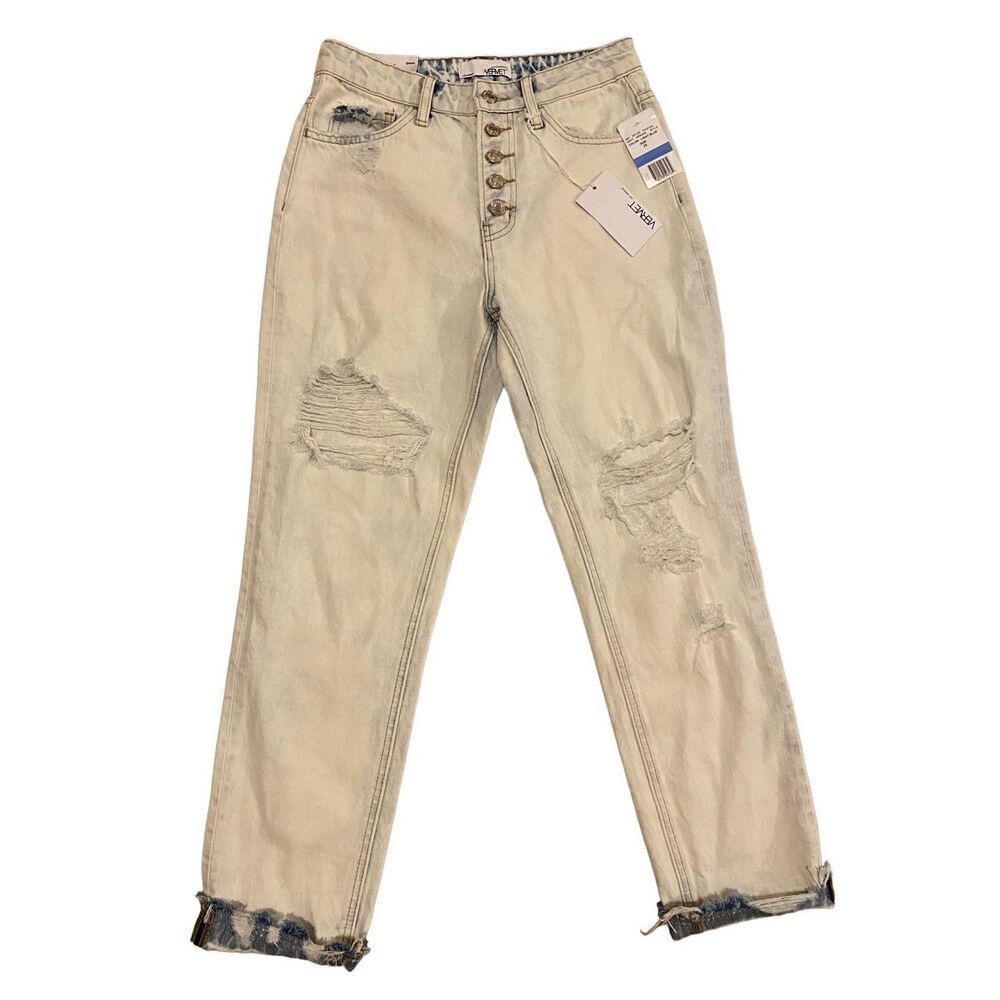 Nwt Vervet By Flying Monkey Emma Mom Lightwash Jeans Straight Leg Denim Destroye